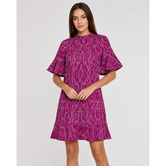 Tyler Boe Dresses & Skirts - Tyler Boe Dress XL Magenta Paisley Jacquard Knit Bell Sleeve Shift